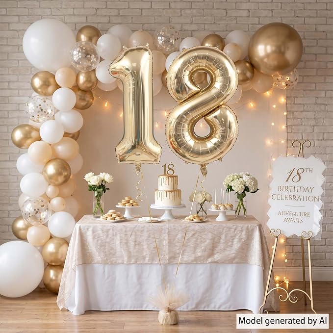 White Gold Number 18 Balloon 40 Inch, Champagne Foil Adult Decoration | - Image 7