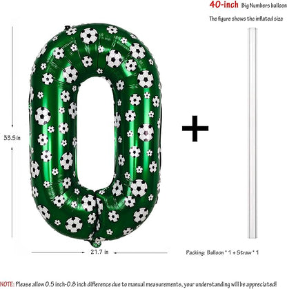 40 Inch Soccer Number 0 Balloons Large Foil Balloon Number 0 Birthday Deco | - Image 2