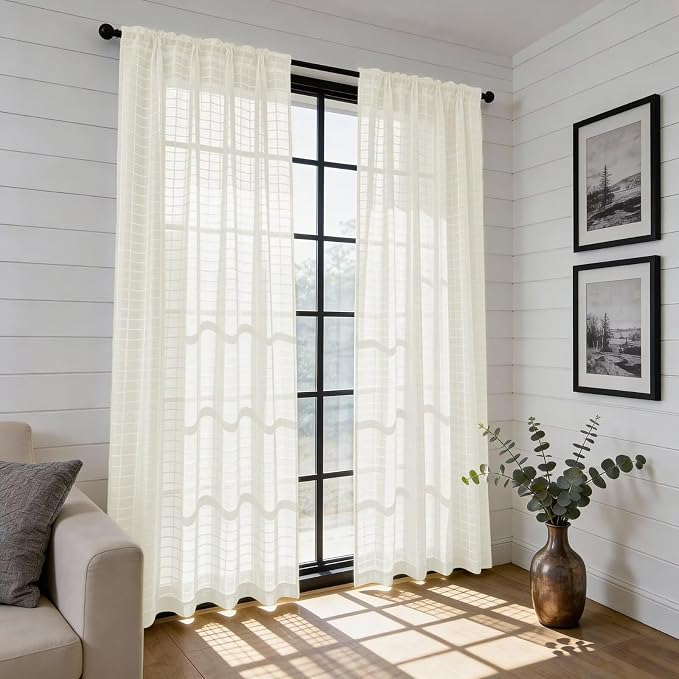 SpaceDresser Check Sheer Curtains 108 Inches Long - Image 6