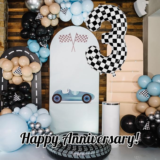 Checkered Number 3 Balloon 40 Inch, Large Foil Black and White Number Balloons - Image 6