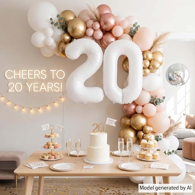 White Number 20 Balloon 40 Inch, Large Matte White Mylar Foil Balloons - Image 3