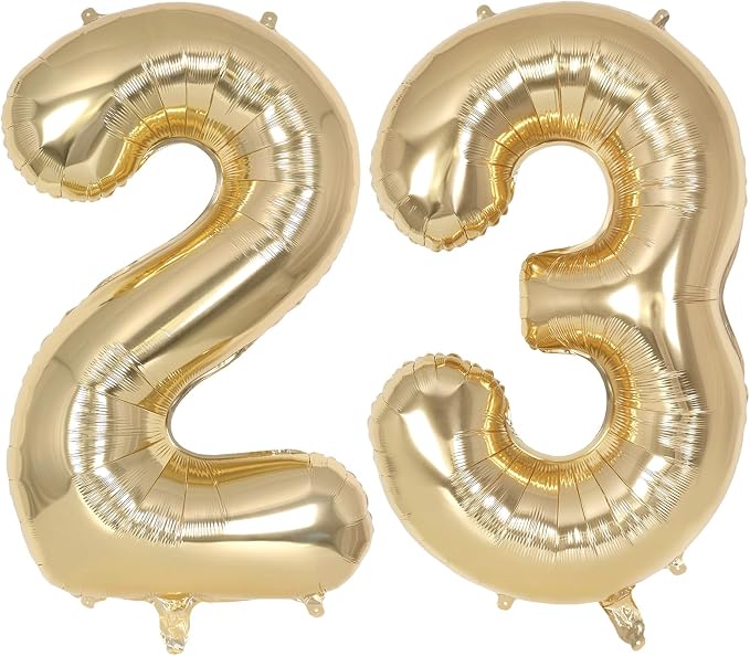 Champagne Gold Large Number 23 Balloon, 40 Inch Light Gold Foil Helium Number by AIQINHU
