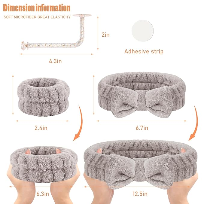 Face Wash Headband and Wristband Set of 2, Wrist Towels for Washing Face with Holder Microfiber Wristbands for Washing Face Absorbent Spa Wristbands Wrist Scrunchies Face Washing Wristbands