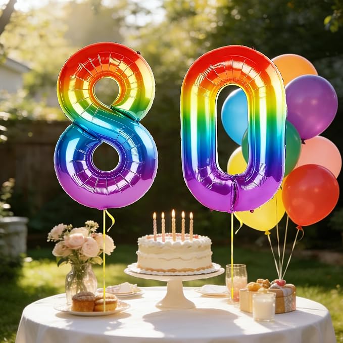 40 Inch Number 80 Balloons for 80th Birthday Party Decorations, 0-100 Rainbow - Image 3