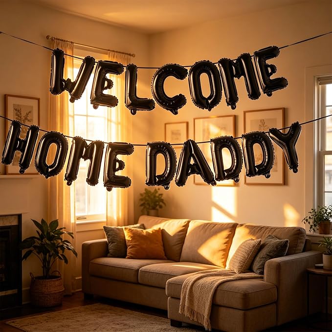 2 Set 32Pcs Black WELCOME HOME DADDY Letter Balloons 16in Balloon Foil Letter - Image 3