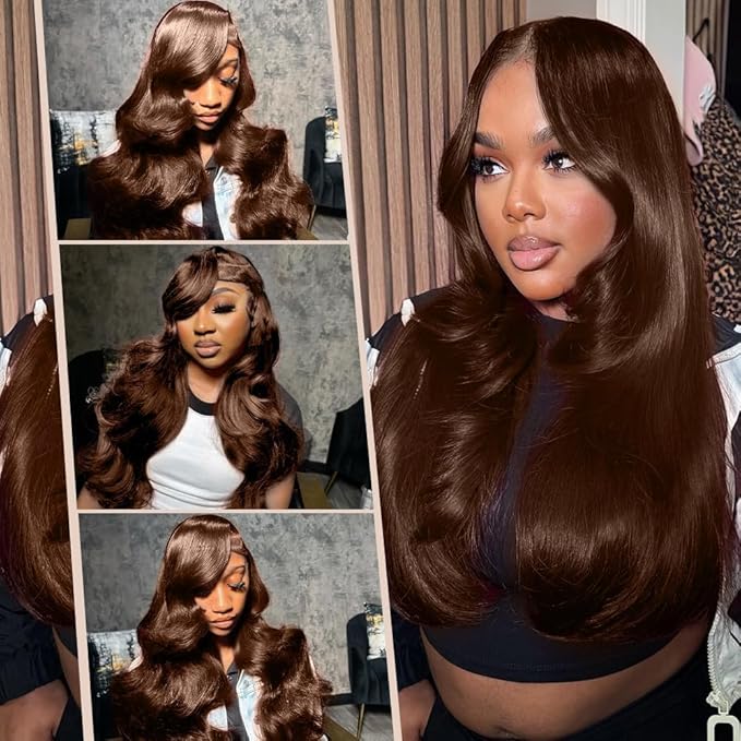 2X6 SKINLIKE HD Lace Closure Wigs Human Hair, Chocolate Brown Human Hair Lace Front Wig, Body Wave Human Hair Wig Pre-Plucked Bleached Knots 250% Density HD Lace Closure Wigs 32 Inch