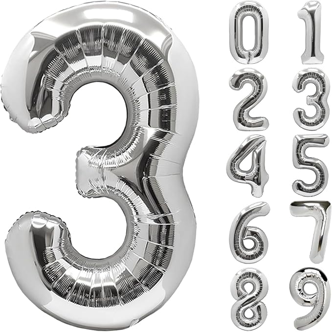 Number Balloons Silver Party Balloon by United-UnicornsParty