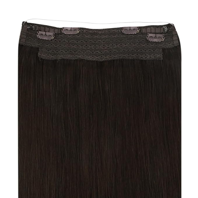 YoungSee 100g Wire Human Hair Extensions Dark Brown Hair Extensions Invisible Wire Brown Easy to Wear Fish Line Hair Extensions Remy Hair 20In