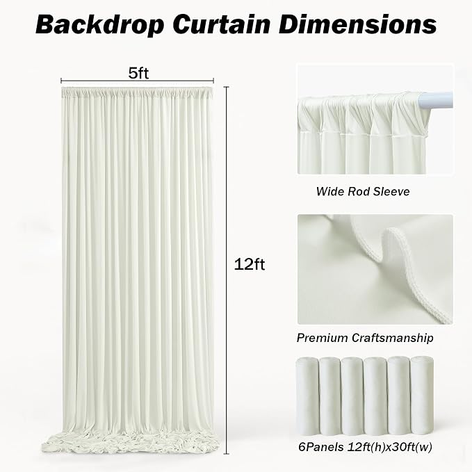 30ft×12ft Ivory Backdrop Curtain - Image 6