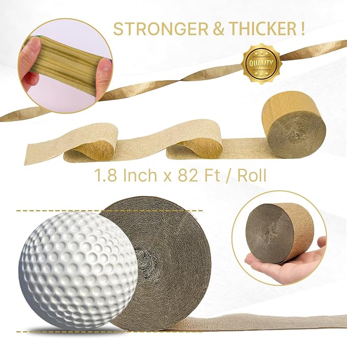 PartyWoo White Gold Ivory Sand White Crepe Paper Streamers 6 Rolls 492 FT | - Image 6