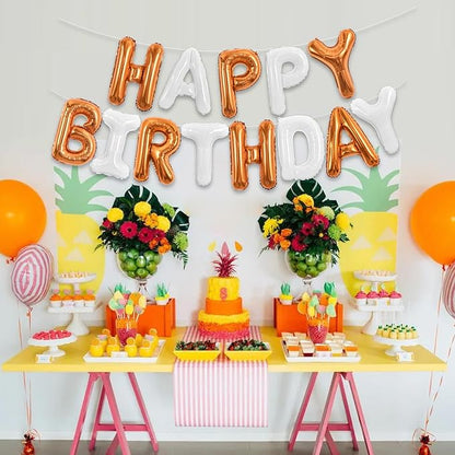 TONIFUL 16 Inch Orange White Happy Birthday Balloons Banner Decorations | - Image 6