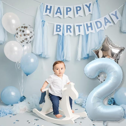 40 Inch 2 Balloon Number, Large Pastel Baby Matte Blue Foil Number 2 Balloons - Image 4