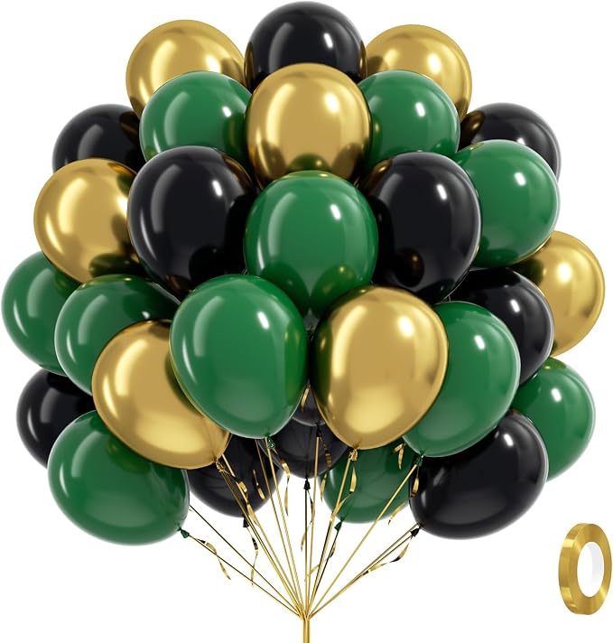 60pcs Green and Black Balloons 12inch by Awenztech