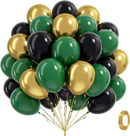 60pcs Green and Black Balloons 12inch by Awenztech