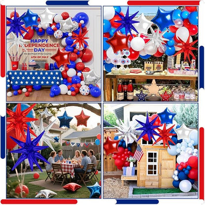 4th of July Red Blue Silver Star Balloons, 22Inch Explosion Balloons - Image 6