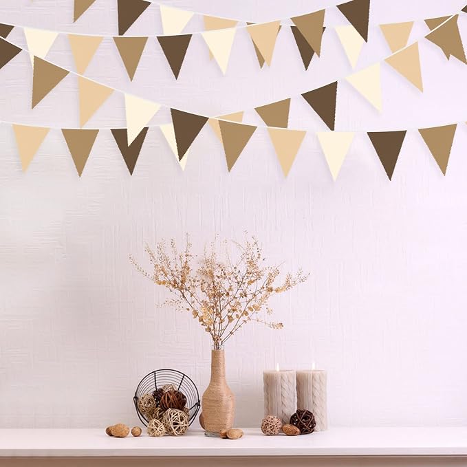 32Ft Brown Party Decorations Brown Pennant Banner Fabric Triangle Flag Bunting - Image 4