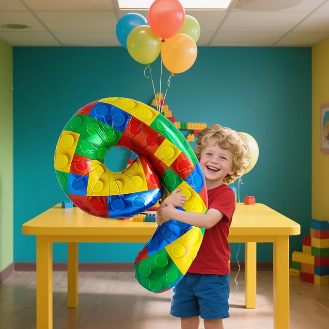32 Inch Stackable Block Number Balloon – Colorful Brick Building Themed Big - Image 3