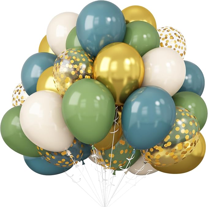 Green Blue Balloons Sage Beige Gold Balloons Jungle Woodland Party Decorations by Isndare