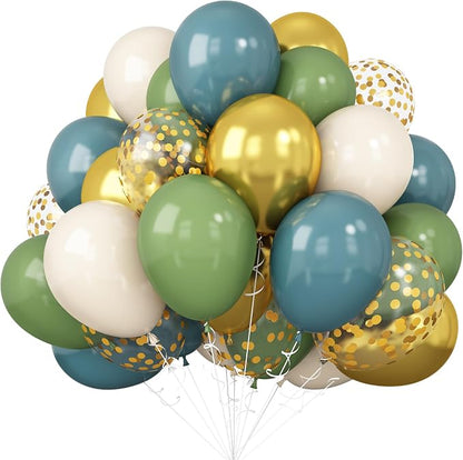 Green Blue Balloons Sage Beige Gold Balloons Jungle Woodland Party Decorations by Isndare