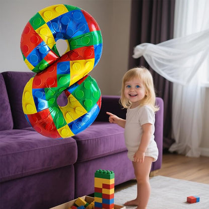 32 Inch Stackable Block Number Balloon – Colorful Brick Building Themed Big - Image 4