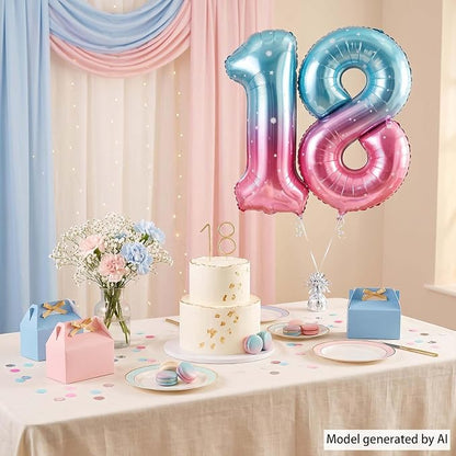 40 Inch Blue Pink Number 18 Balloon, Ombre 18th Birthday Decor - Image 3