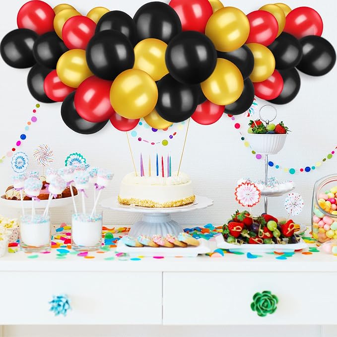 TecUnite 100 Pcs Red Black Gold Latex Balloons 5 Inch Colorful Round Balloons - Image 2
