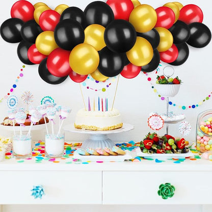 TecUnite 100 Pcs Red Black Gold Latex Balloons 5 Inch Colorful Round Balloons - Image 2