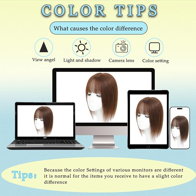 Hair Toppers for Women Real Human Hair, 360° 3D Toppers Pieces for Women with Thinning Crown Wispy Bangs 14 Inch Upgrade Big Basement (Medium Brown, 14 Inch Wispy Bangs)