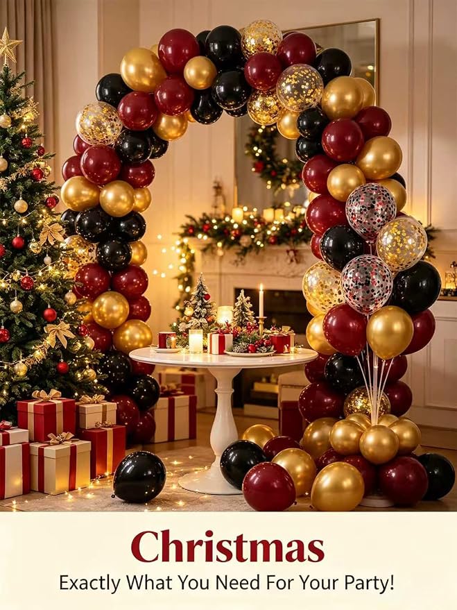 Black Burgundy Gold balloons 60 Pcs Maroon Red Black Metallic Gold Latex - Image 8