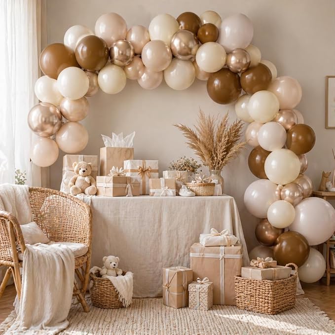 Neutral Brown Balloons, 12 Inch Brown Gold Sand White Cream Beige Ivory Helium - Image 7