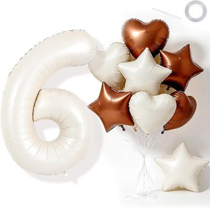 TONIFUL 6th Birthday Balloons 40 Inch Cream white Large Number 6 Foil Balloon by TONIFUL