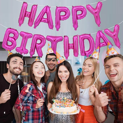 TONIFUL Hot Pink Happy Birthday Balloons Banner, 16 Inch Mylar Foil Letters - Image 4