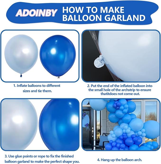 Blue Balloons Arch Kit, ADOINBY 139Pcs Macaron Blue Royal Blue Balloon Garland - Image 3
