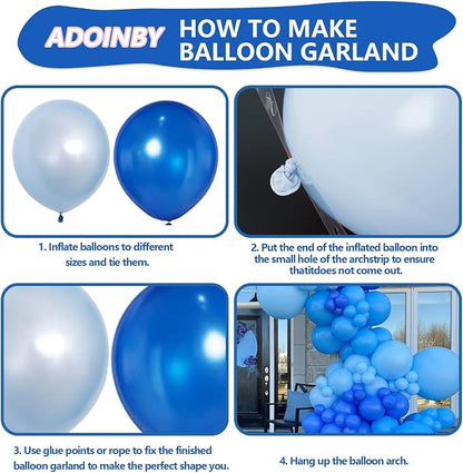 Blue Balloons Arch Kit, ADOINBY 139Pcs Macaron Blue Royal Blue Balloon Garland - Image 3