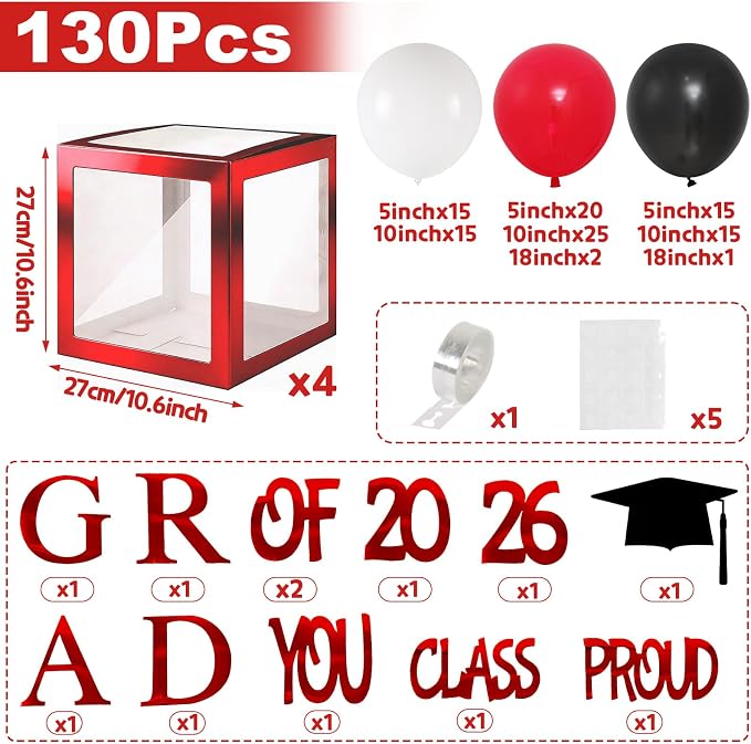 Graduation Decorations 2026, PROUD OF YOU, Class of 2026 130pcs Red and Black - Image 2