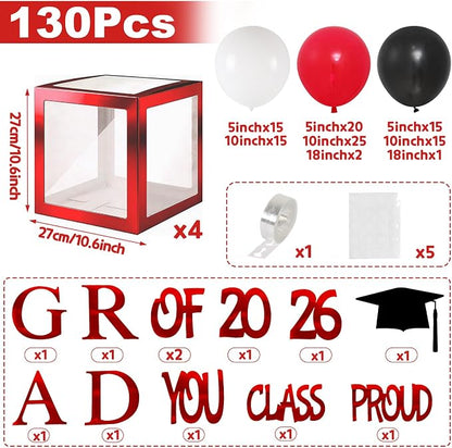 Graduation Decorations 2026, PROUD OF YOU, Class of 2026 130pcs Red and Black - Image 2
