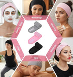 3 Pack Terry Cloth Headband, Adjustable Esthetician Headbands for Women, Non-Slip Terry Cloth Headband for Facial, Makeup & Shower, Soft Stretchable Hair Band