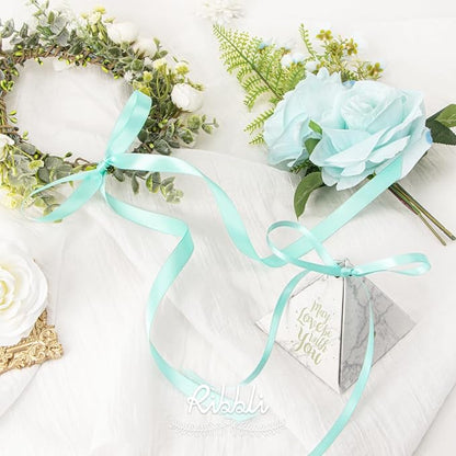Ribbli Aqua Blue Satin Ribbon Double Faced Satin 1/2 inch x Continuous 50 - Image 3