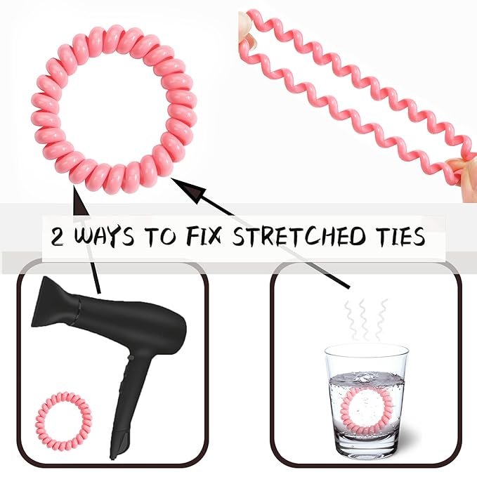 DED Hair Ties,24 Pack No Crease Spiral Hair Ties Hair Elastics,Waterproof Phone Cord Hair Coils, Elastic Ties Hair Accessories for Women Girls Kids
