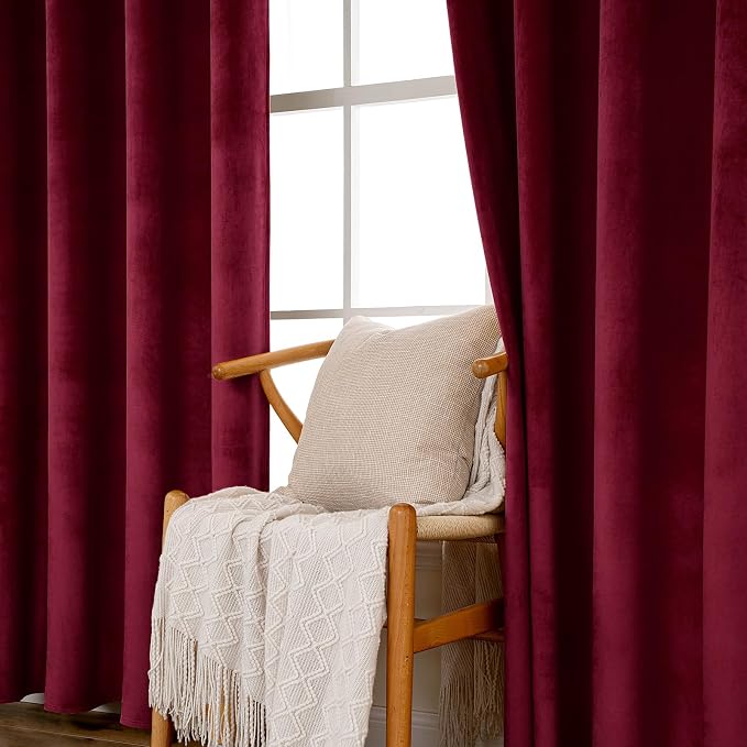MIULEE Velvet Curtains Christmas Burgundy 52 x 90 Inch Length Set of 2 | - Image 6