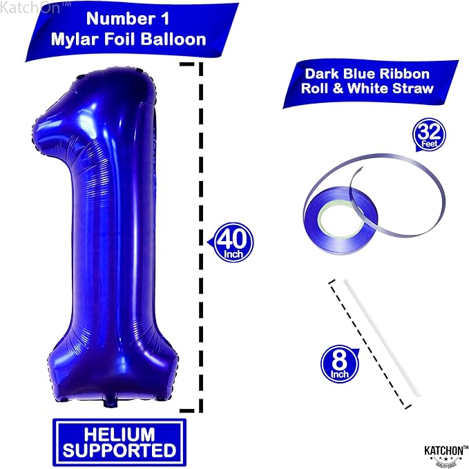 KatchOn Blue Number 1 Balloon for First Birthday 40 Inch | Blue Number 1 - Image 2