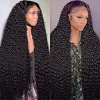 36 Inch Deep Wave Lace Front Wigs Human Hair 250% Density 13x6 HD Transparent Lace Frontal Wigs Human Hair Curly Wigs for Women Pre Plucked with Baby Hair Natural Color