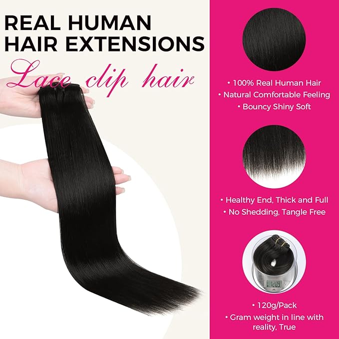 Lashey Light Yaki Clip in Hair Extensions 20 Inch 7pcs Human Hair Straight Natural Black Clip ins for Thin Hair Extensions Real Human Hair