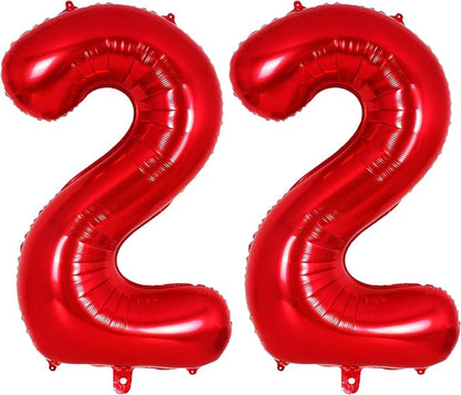 Red Number 22 Balloons, 40 Inch Big Large Foil Number Balloons, Jumbo Giant by AIQINHU