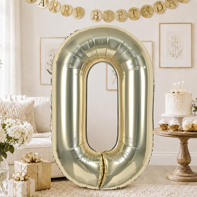 40 Inch Champagne Gold Numbers Balloons 0-9, Self Inflating Light Gold Foil by KAINSY