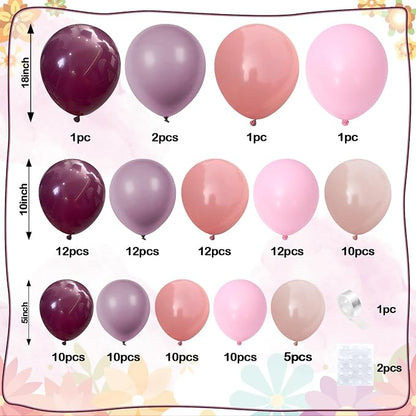 Dusty Rose Pink Balloon Garland Arch, Retro Purple Burgundy Pink Balloons - Image 2