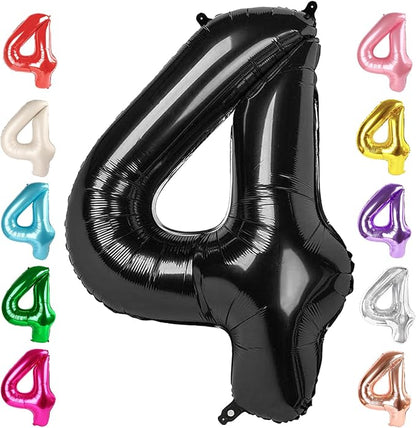 4 Balloon Numbers Birthday Decorations, 40In Black Balloons by Mluchee