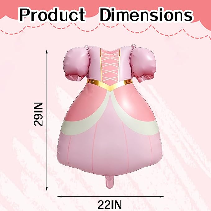 22Inch Large Pink Puff Sleeve Princess Gown Mylar Balloon, Cute Dress Foil - Image 2