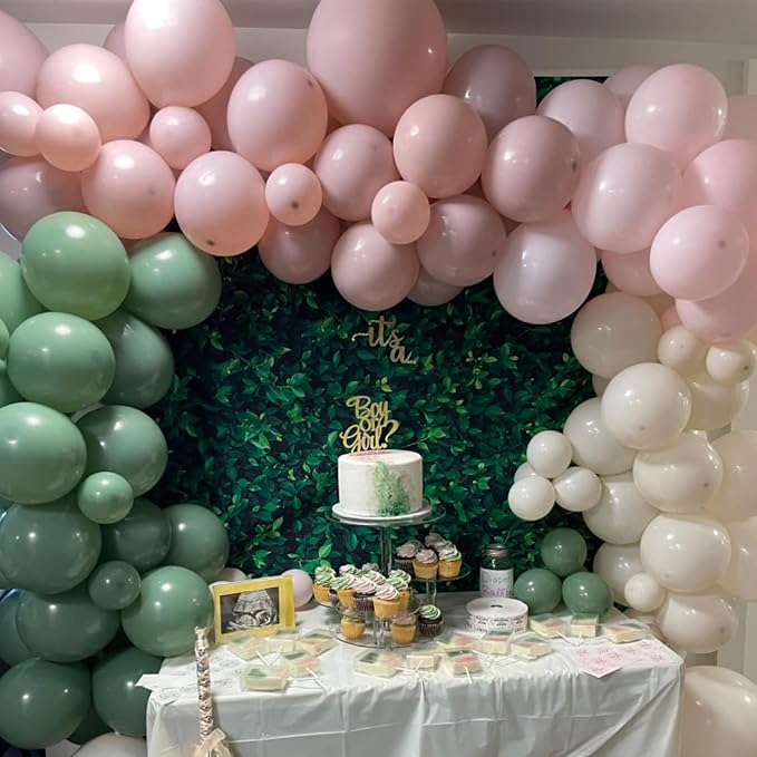 Sage Green Pink Balloons, Blush Sand White Balloon - Image 8