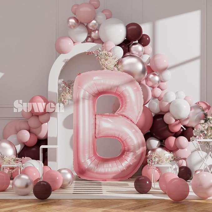 SUWEN 40 Inch Pink Large B Letter Balloons Big Foil Helium A-Z | Jumbo Mylar - Image 3